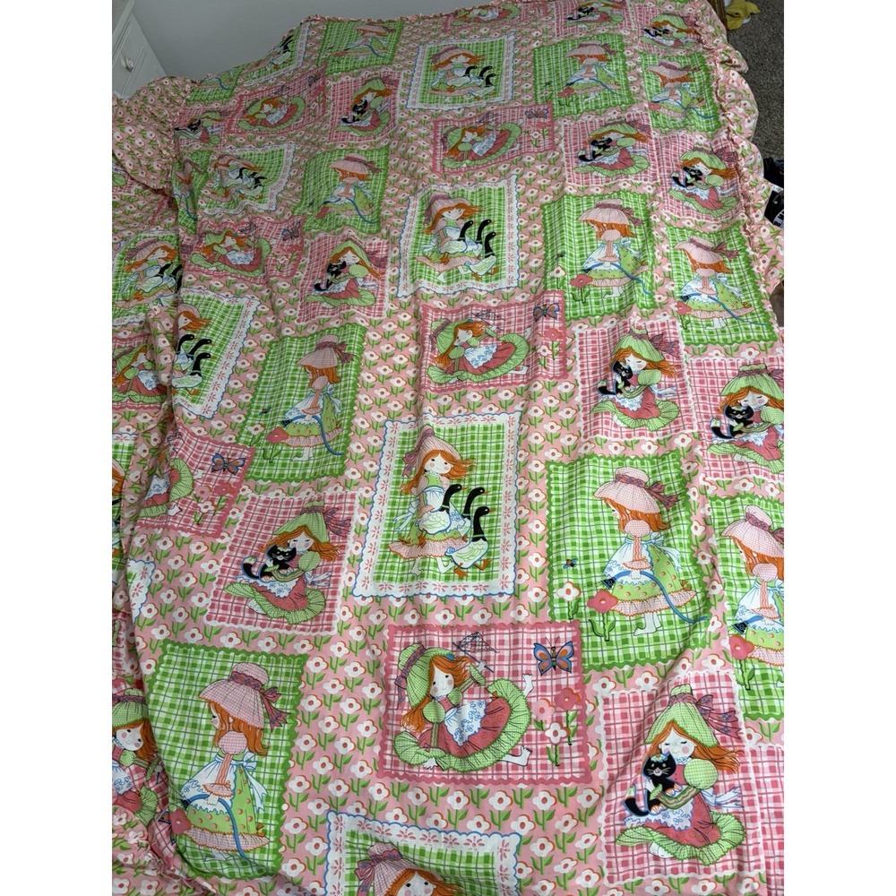 Sears 1970s Katies Patchwork Design Holly Hobby Fabric Bed Spread Cover/ Curtain